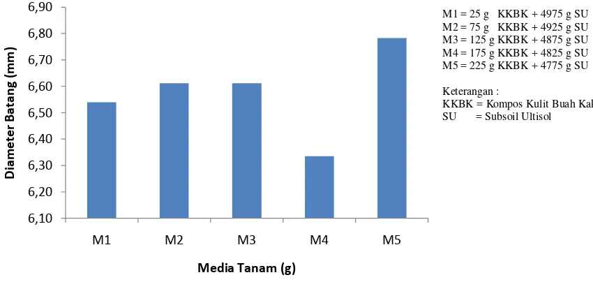 Gambar 4. Diameter batang tanaman kakao pada pemberian media tanam pada 16 MST. 
