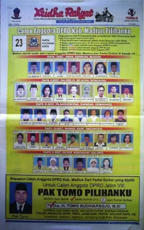 Gambar 4.4 Iklan Partai Golkar Calon-calon Anggota legislatifnya di Surat Kabar/ Koran Kridha rakyat
