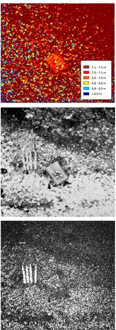 Figure 7 aerial range image (5 m flight height) top: median filtered single distance image, middle: single 