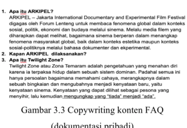 Gambar 3.3 Copywriting konten FAQ  (dokumentasi pribadi) 