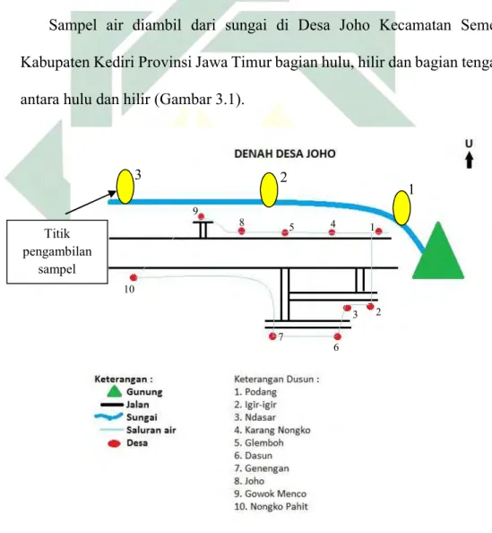 Gambar 3.1 Peta tempat pengambilan sampel Desa Joho  (Sumber : Dokumen Pribadi, 2019) 