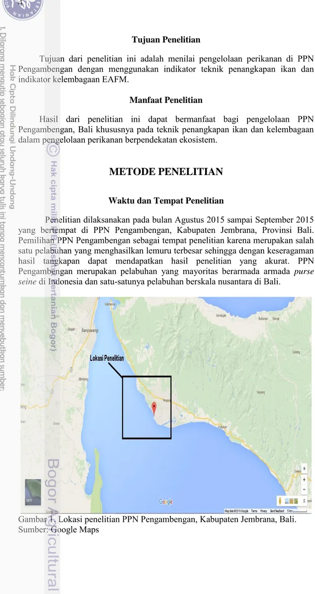 Gambar 1. Lokasi penelitian PPN Pengambengan, Kabupaten Jembrana, Bali.  Sumber: Google Maps 