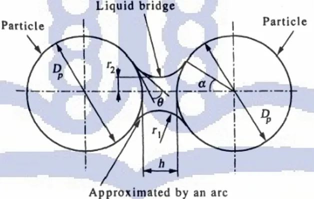 Gambar 3.10.  Liquid bridge antara 2 partikel [13] 
