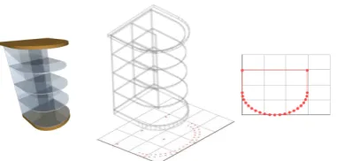 Figure 3: Deriving a 2D representation of a museum display cab-inet from a 3D IFC b-rep model containing 1333 vertices.