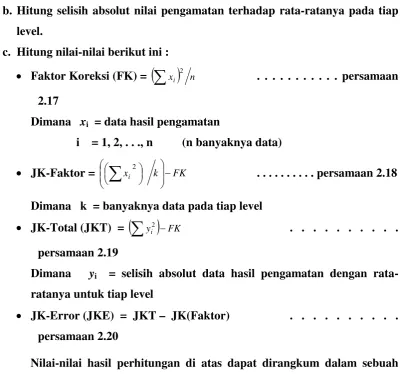 Tabel 2.4  Skema umum daftar analisis ragam uji homogenitas 