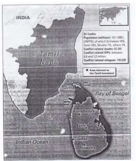 Gambar 1 : Peta Sri Lanka dan daerah yang dikuasai Macan Tamil 