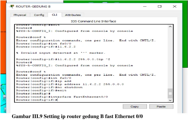Gambar III.9 Setting ip router gedung B fast Ethernet 0/0 