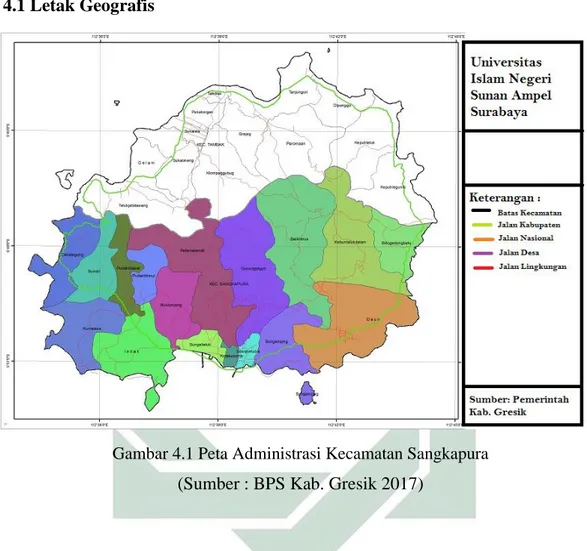 Gambar 4.1 Peta Administrasi Kecamatan Sangkapura  (Sumber : BPS Kab. Gresik 2017) 