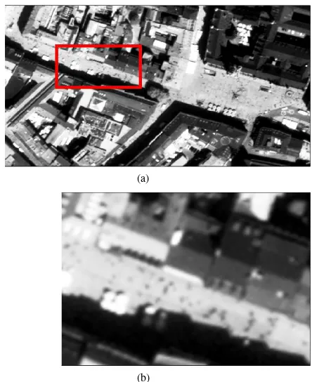 Figure 1: (a) Munich1 test image from our Worldview-2 satelliteimage dataset, (b) Real resolution of a small region in Munich1test image.