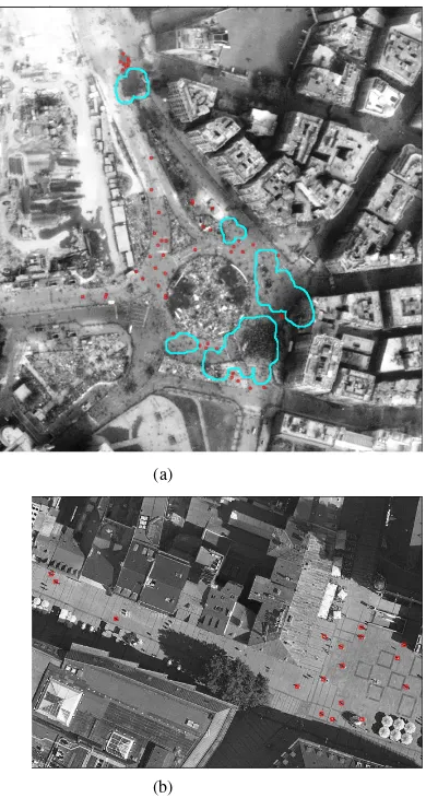 Figure 7:(a) Dense crowd and people detection result onWorldview-2 satellite image taken over Cairo city, (b) People de-tection result on an airborne image which is taken at the same testarea over Munich city.