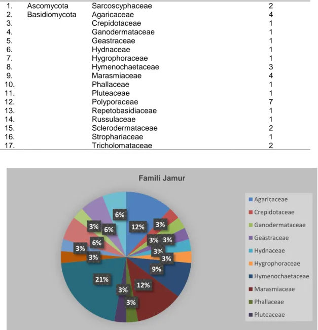 Gambar 1. Diagram Famili Jamur Yang Ditemukan di KHDTK Pendidikan dan Pelatihan ULM 