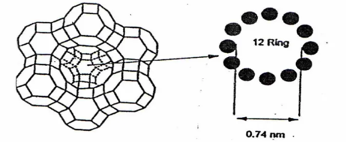 Gambar 6. Struktur zeolit Y dengan pembukaan cincin-12 (Augustine, 1996) 