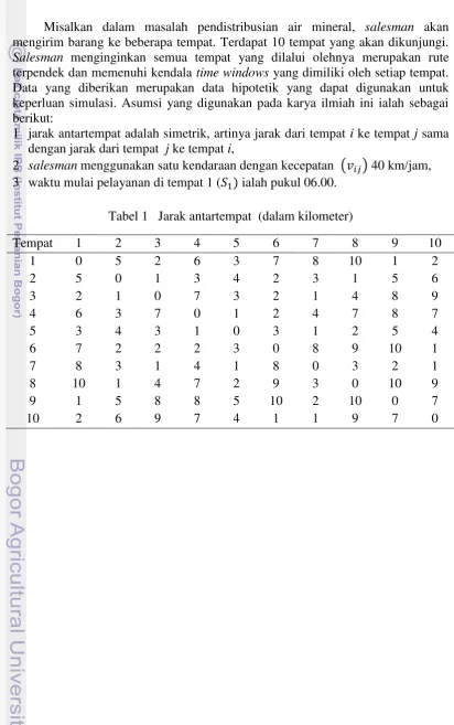 Tabel 1   Jarak antartempat  (dalam kilometer) 