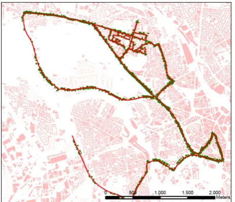 Figure 1 shows the trajectory (red line) together with the extracted objects (green dots)