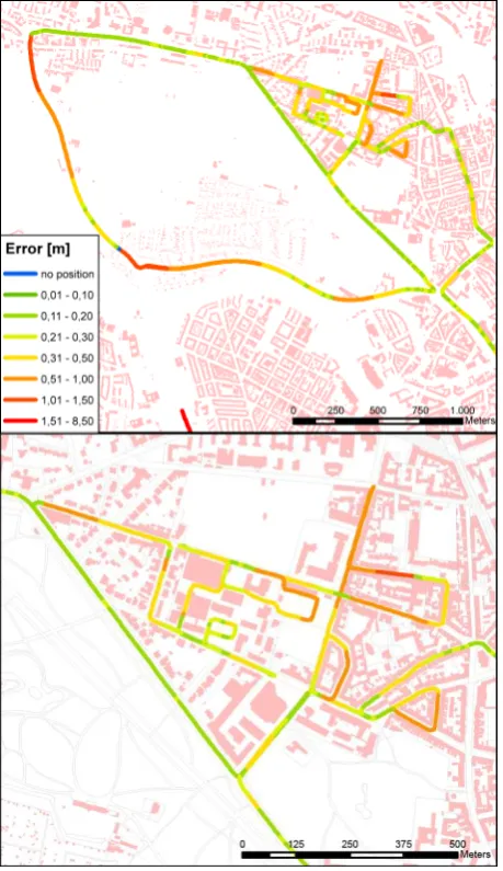 Figure 9. Map of accuracies using an automotive IMU for filtering for a camera system with 100° opening angle
