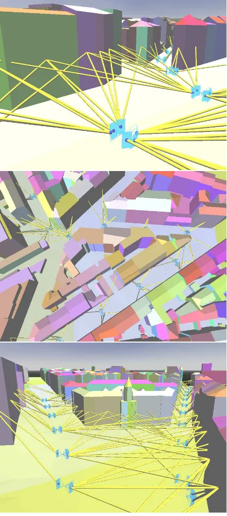 Figure 3: Various views of the visibility graph computed on ourtest scene (for clarity, only 10% of the images were used)