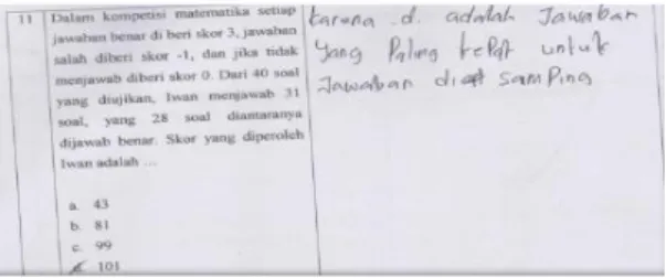 Gambar 3. Respon Siswa E34  Pada Soal Nomor 11  Alasan  beberapa  siswa  yang  memilih 