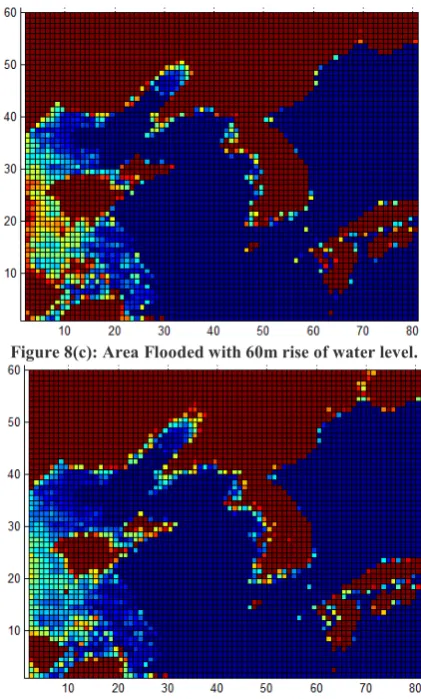 Figure 8(d): Area Flooded with 100m rise of water level.  