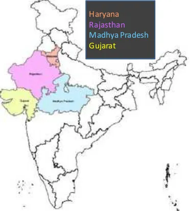 Fig. 1: Study States selected for the study (Rajasthan, Haryana, Gujarat & MP States) 