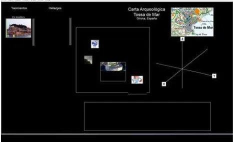 Figure 3. The 3D Collaborative Environment: Archaeological site selection: various resources 