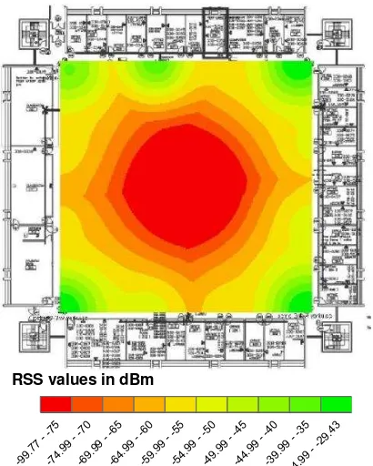 Figure 3  – Received Signal Strength (RSS) radio map for corridors on 3rd floor of Petrie Science and Engineering Building at York University 