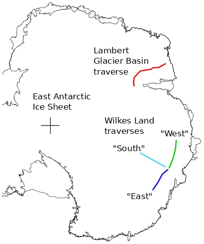 Figure 1: Australian traverse routes for measuring SMB usingsnow stakes.