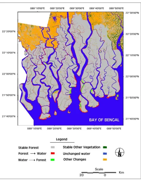 Table 3. Land cover change matrix in Sundarbans forest regions (1973-2010, Bangladesh part), area in sq