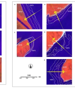 Figure 2. Demonstration of time series coastal erosion (1973-2010) in the eastern part of Sundarbans (Bangladesh part)  
