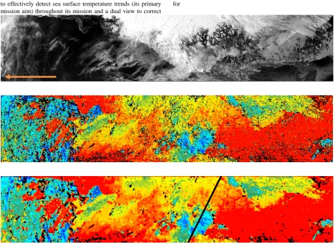 Figure 1 (a-c). The top image (Figure 1a.) is the 0.55um nadir view from AATSR orbit 33086 (28th June 2008)