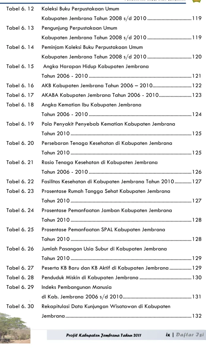 Tabel 6. 12   Koleksi Buku Perpustakaan Umum                                                  Kabupaten Jembrana Tahun 2008 s/d 2010 .................................