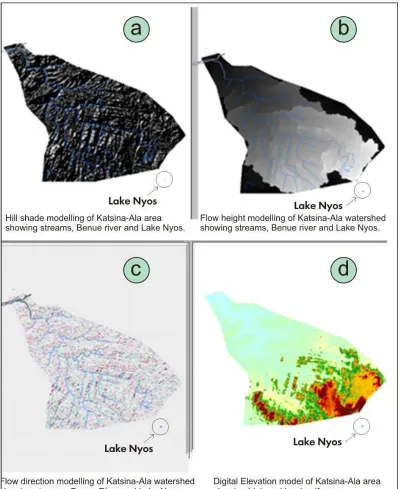 Figure 2: Digital elevation models showing the fracture and drainage patterns, altitude and land use/cover type in Katsina-Ala drainage basin   