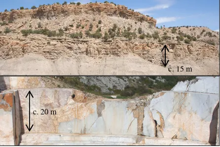Figure 1. Outcrops at Garley Canyon (top) and the Pozalagua Quarry (bottom). 