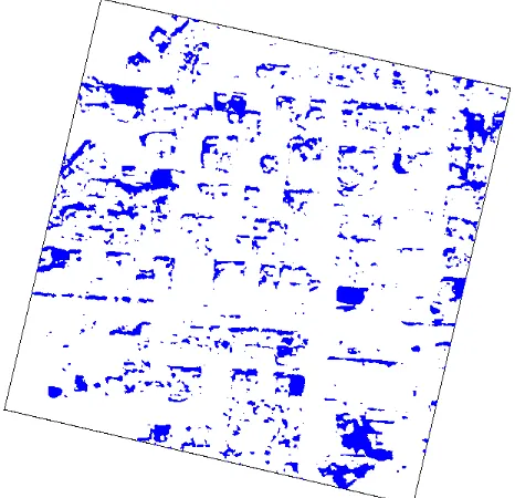 Figure 5.  D-DSM of the whole area as a binary map after applying a height threshold of 2.5m 