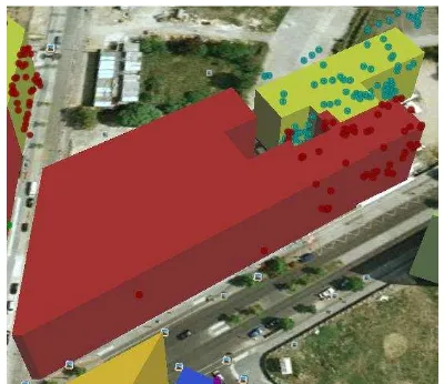 Figure 9. PS density in test area b. The building parts marked by the black rectangles show a quite low PS density because just their roofs are visible to the sensor