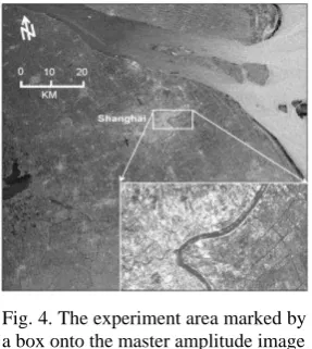 Fig. 4. The experiment area marked by a box onto the master amplitude image 