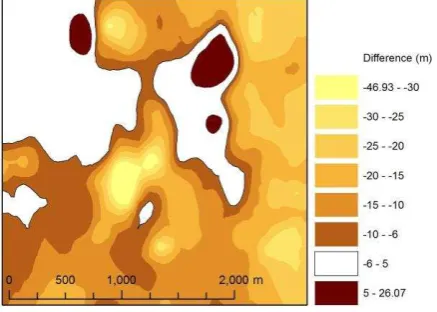 Figure 4. Atlanta International Airport: the map of the SRTM elevation anomalies. The hollow areas represent differences in elevation within a range of statistically acceptable disparities
