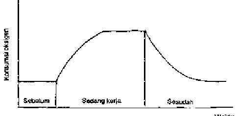 Gambar 2.1. Kecepatan konsumsi oksigen sebelum, selama dan sesudah bekerja 