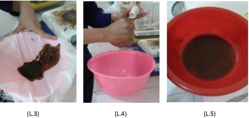Gambar (L.3), (L.4), (L.5). Proses filtrasi menggunakan kain saring 