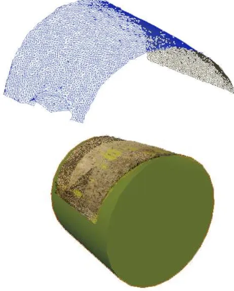 Figure 1: Definition of the primitive for a vault. Up, a mesh from point cloud; down, detection of the cone closest to the mesh