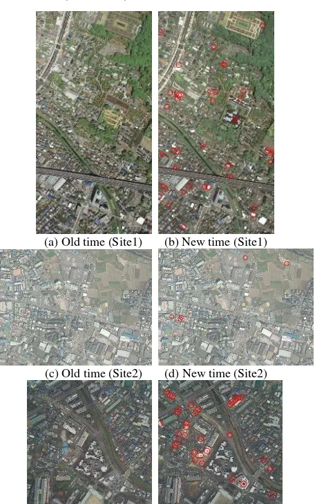 Fig.3. Photomaps and changed buildings (red circle) 