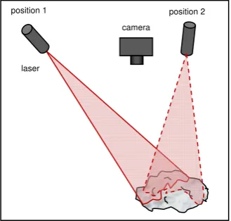Figure 5: Image of bitumen covered aggregate taken under daylight conditions (left) and illuminated with a laser light diode (right)