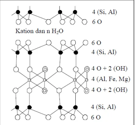Gambar 2.6 Struktur molekul mineral monmorillonit (Theng, 1979) 