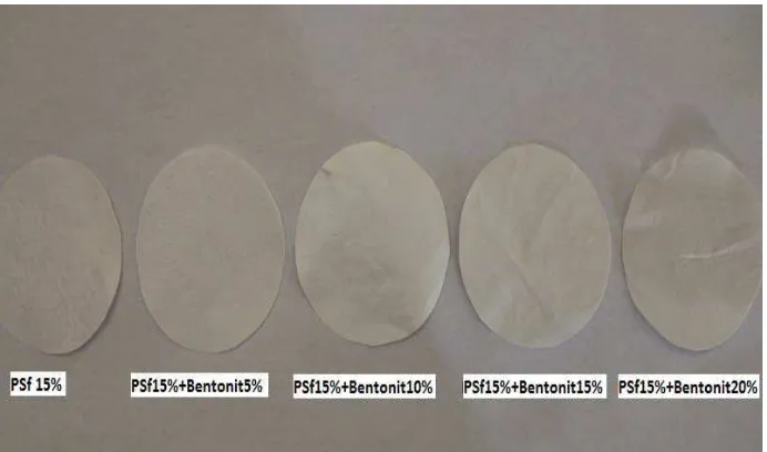 Gambar 4.3  Warna membran polisulfon dengan variasi penambahan mikrobentonit 