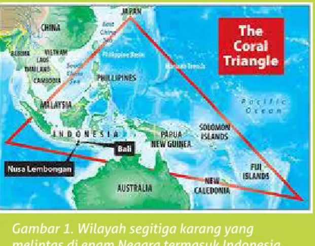 Gambar 1. Wilayah segitiga karang yang  melintas di enam Negara termasuk Indonesia  (Sumber: http://www.csmonitor.com/
