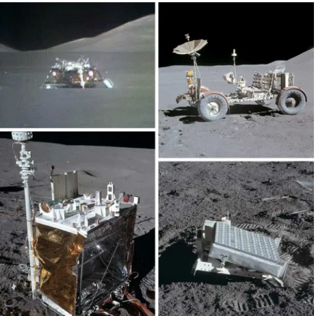 Figure 1: The objects identified at each site. Clockwise from top left: LM descent stage, LRV, LRRR, ALSEP central station