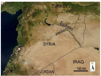 Figure 1. The location of Jebel Bishri, a mountain in Central Syria along the Euphrates, on a satellite image