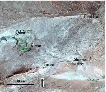Figure 5. Prehistoric sites in the El Kowm basin displayed on a Landsat-7 ETM image. Mapping on Landsat-7 ETM image by M
