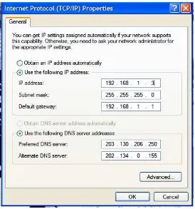 Gambar 4.10 Jendela Setting Internet Protocol (TCP/IP) untuk Komputer 3 