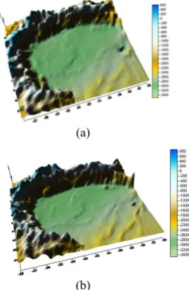 Figure 2. Interpolated DEM with the same resolution of 1200 m using Chang’E-1 (a) and SELENE (b) laser altimetry data at the Sinus Iridium area, respectively 