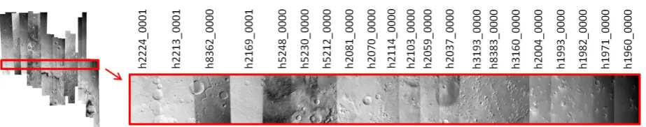 Figure 9: Illumination differences in the orthoimage mosaic rectiﬁed with the block adjusted orientation data and the HRSC DTMmosaic